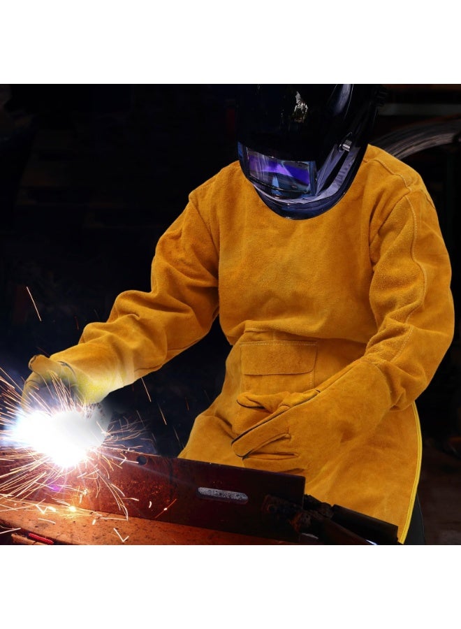 LAMAY Adjustable Neck Strap Leather Welding Apron with Sleeve,Heavy Duty Welding Jacket,Heat Flame Resistant Weld Coat for Men Women (120CM) - Image 2