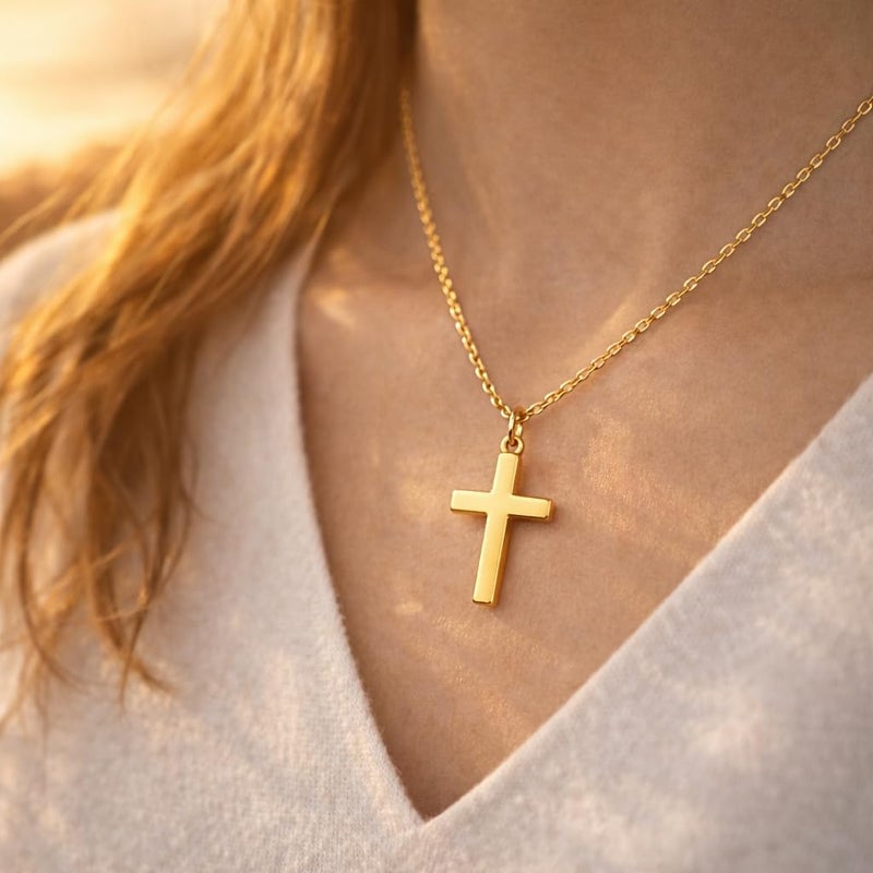 Moodear Cross Necklace for Women - Dainty 14K Gold Plated Cross Pendant Simple Necklaces Fashion - Image 2