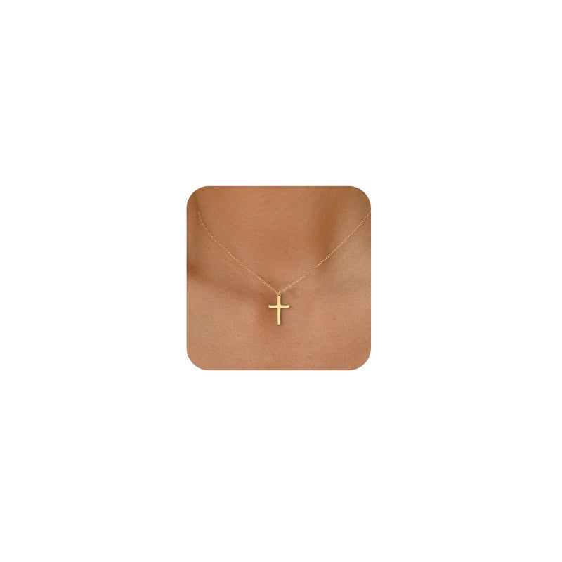 Moodear Cross Necklace for Women - Dainty 14K Gold Plated Cross Pendant Simple Necklaces Fashion - Image 1