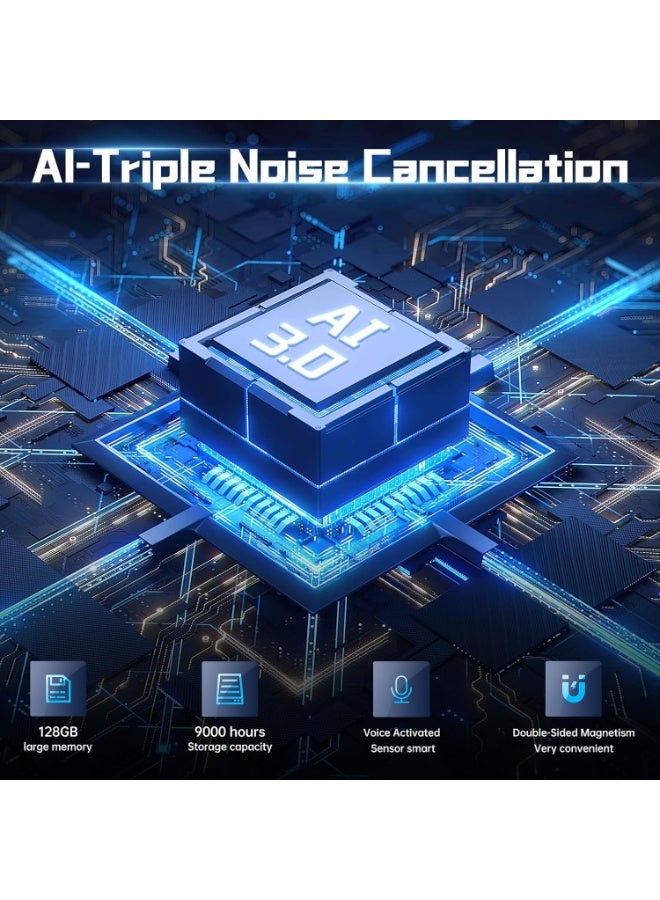 زيستيك مسجل صوت رقمي مغناطيسي ثنائي الجوانب بسعة 128 جيجابايت يعمل بتفعيل صوتي - جهاز تسجيل بصيغة MP3 ببطارية تدوم طويلاً، مسجل صوت بمنفذ USB-C للعمل والمحاضرات والاجتماعات والمقابلات. - Image 2