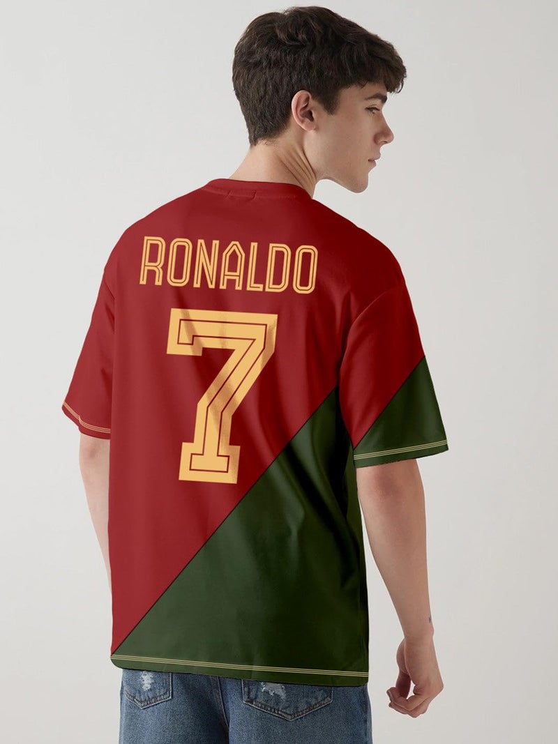crazymonk CR7 Oversized T-Shirt - Red & Olive Green- M - Image 2