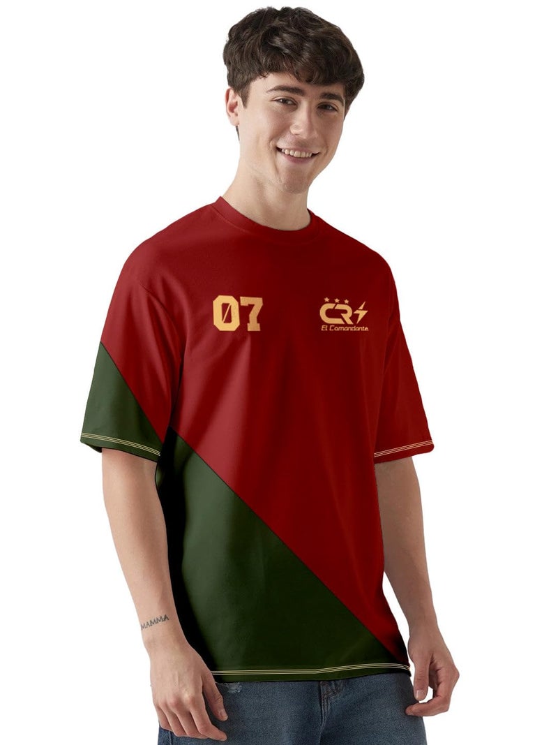 crazymonk CR7 Oversized T-Shirt - Red & Olive Green- M - Image 1