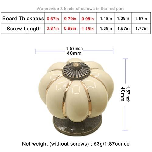 ESreake 12 Pack Yellow Vintage Ceramic Pumpkin Cabinet Knobs, Drawer Dresser Door Pulls Handles with 3 Kinds of Screws for Kitchen, Cabinets, Cupboard, Bathroom,Wardrobe Closet (12 Pack, Ivory) - Image 2