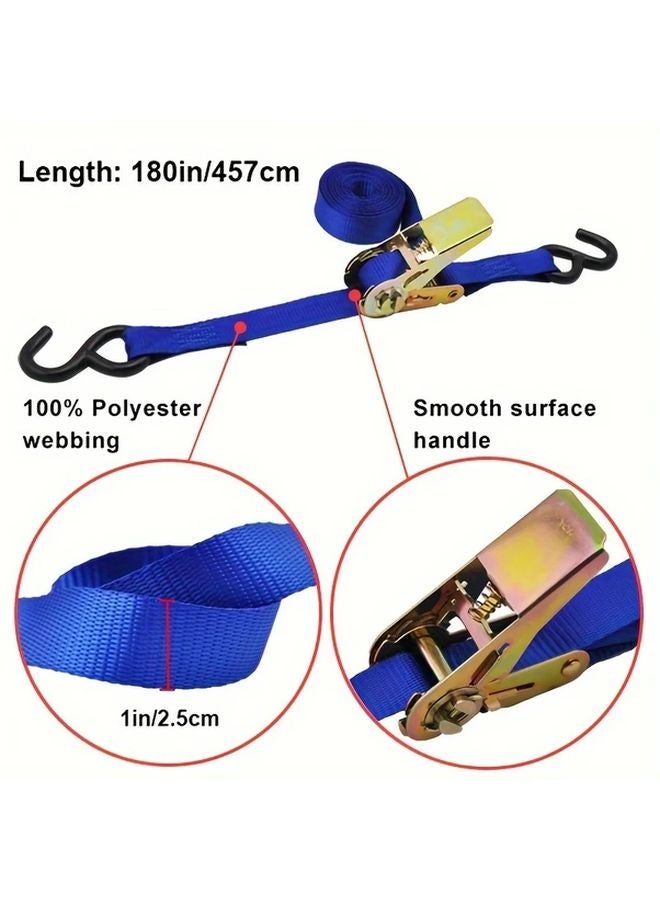 Blue 4 Pack Heavy Duty Ratchet Tie Down Straps Adjustable for Cargo Securing - Image 3