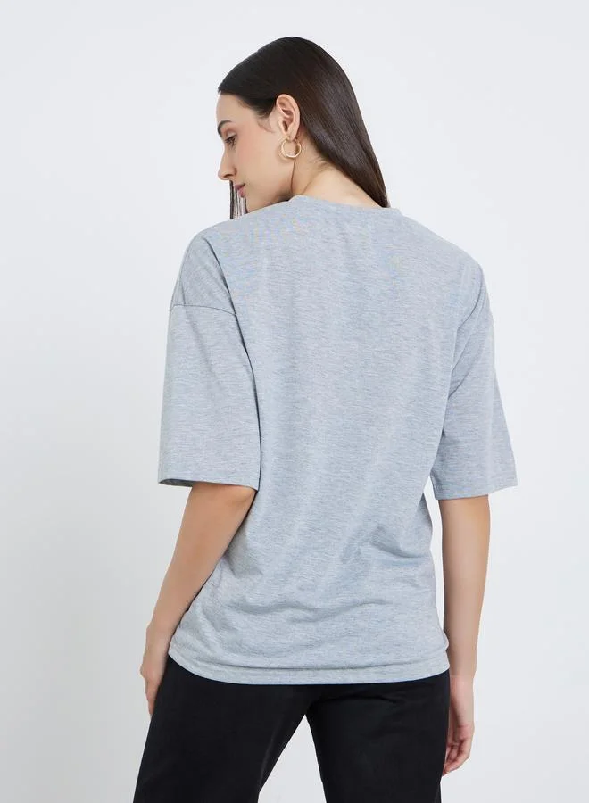 Styli Styli Women Grey Slogan Print Oversized T-Shirt