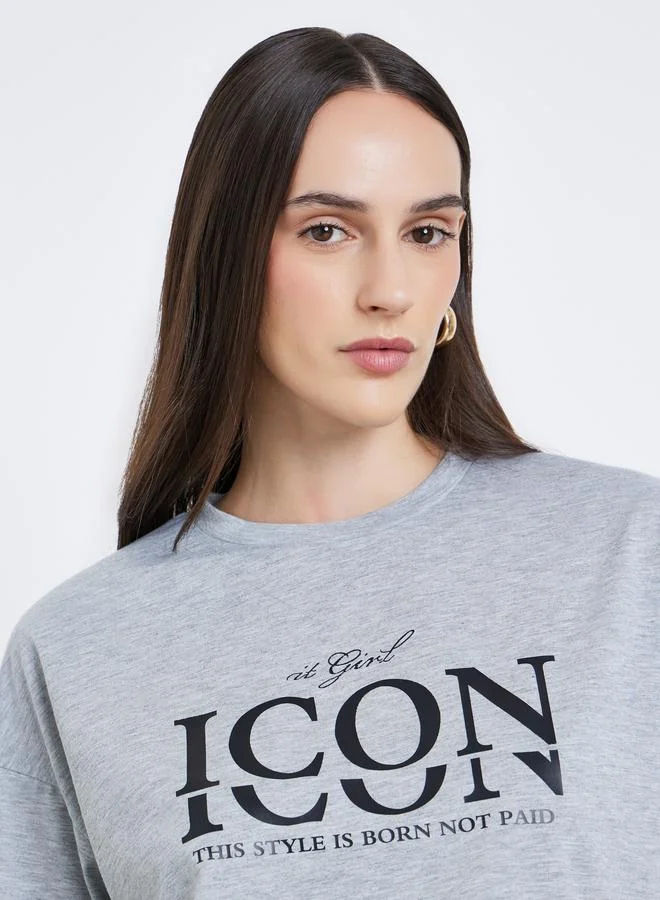 Styli Styli Women Grey Slogan Print Oversized T-Shirt