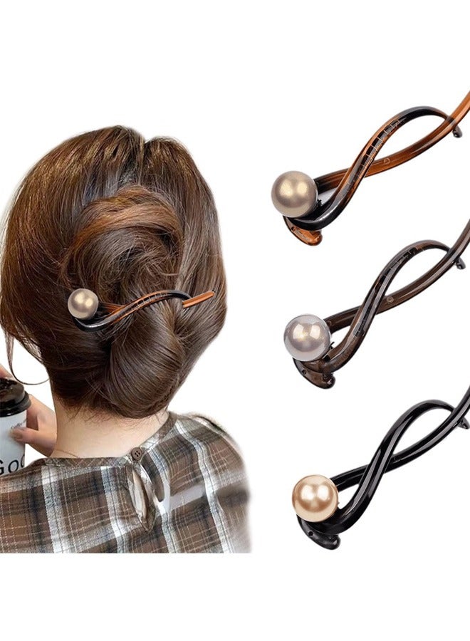 GUSGU 3Pcs Pearl Banana Hair Clips  Twist Hair Barrettes Flat Hair Claws Ponytail Holder Hairpins for Women Girls Fashion Hair Accessories  - Image 1