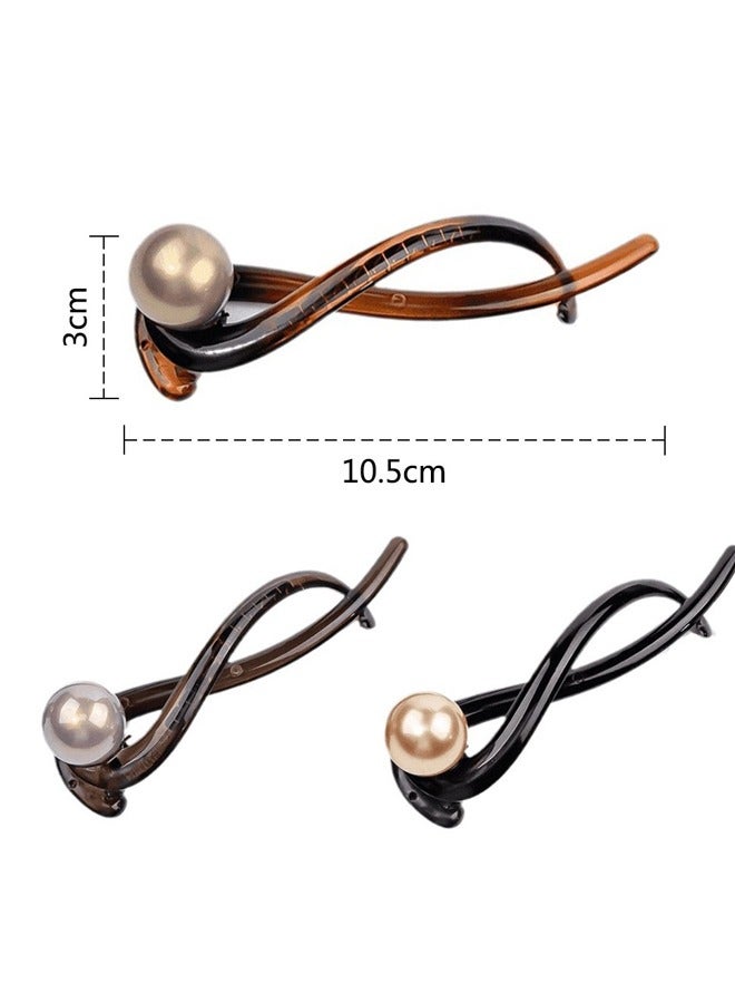 GUSGU 3Pcs Pearl Banana Hair Clips  Twist Hair Barrettes Flat Hair Claws Ponytail Holder Hairpins for Women Girls Fashion Hair Accessories  - Image 2