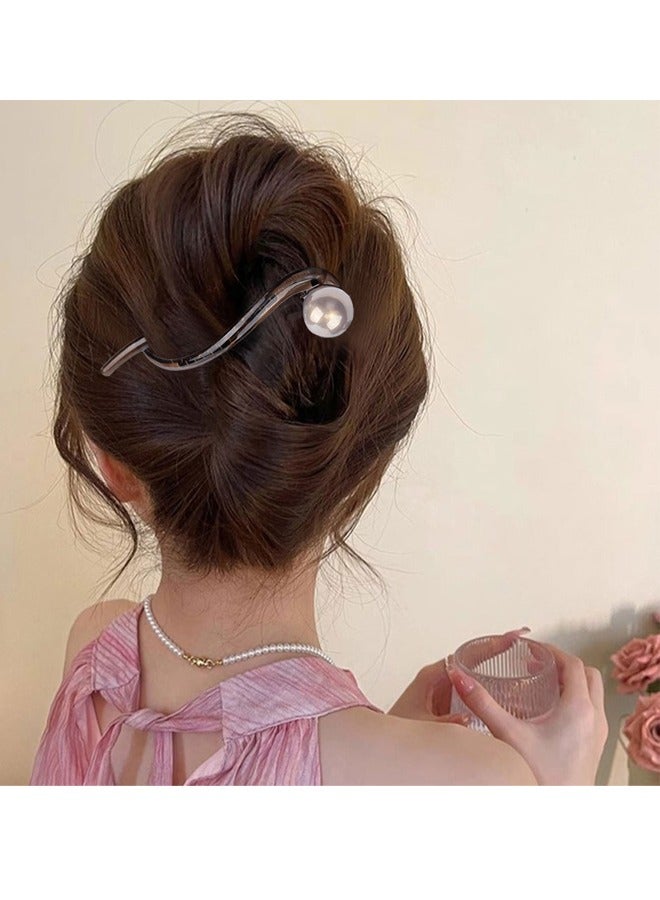 GUSGU 3Pcs Pearl Banana Hair Clips  Twist Hair Barrettes Flat Hair Claws Ponytail Holder Hairpins for Women Girls Fashion Hair Accessories  - Image 4