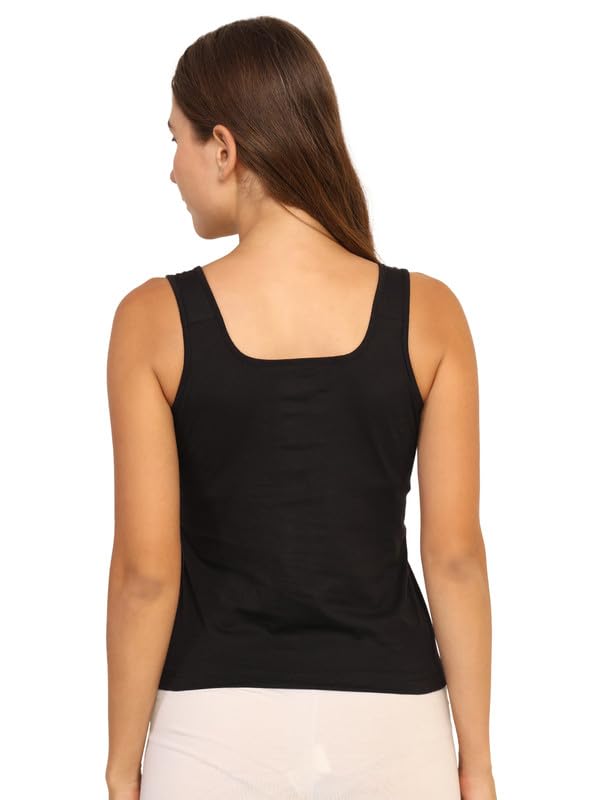 TIZEE Cotton Camisole Slip for Women Black Wide Strap Non-Padded Innerwear for Layering & Sleepwear Soft Breathable Fabric with Lace Neck Size M - Image 5