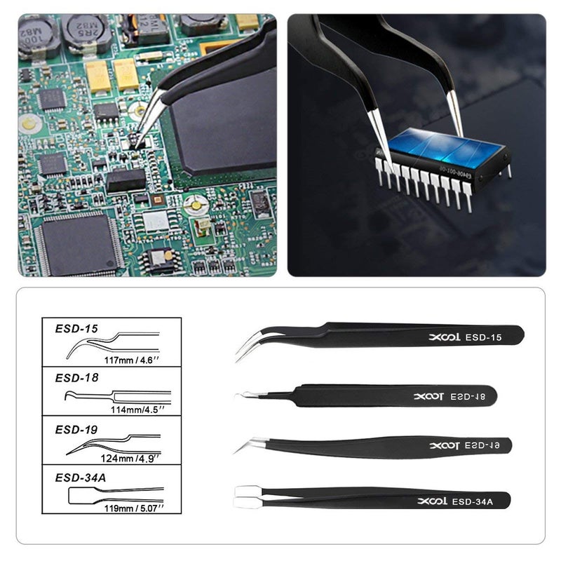 XOOL Precision Tweezers Set, XOOL 10 PCS ESD Tweezers Set, Anti-Static Stainless Steel Tweezers Kit, Multi-standard Stainless Steel Tweezers for Lab, Electronics, Jewelry and Detailed Work - Image 3