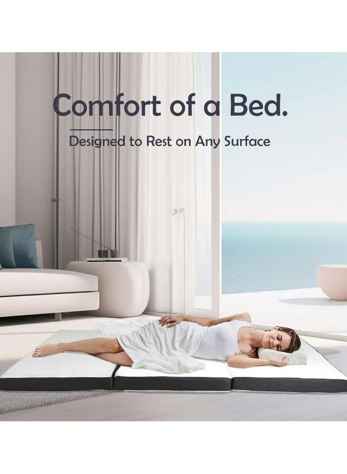 COMFY WHITE FOLDING PORTABLE GUEST MEDICATED FOAM MATTRESS WITH BLACK BORDER 180 X 90 X 10CM - Image 2