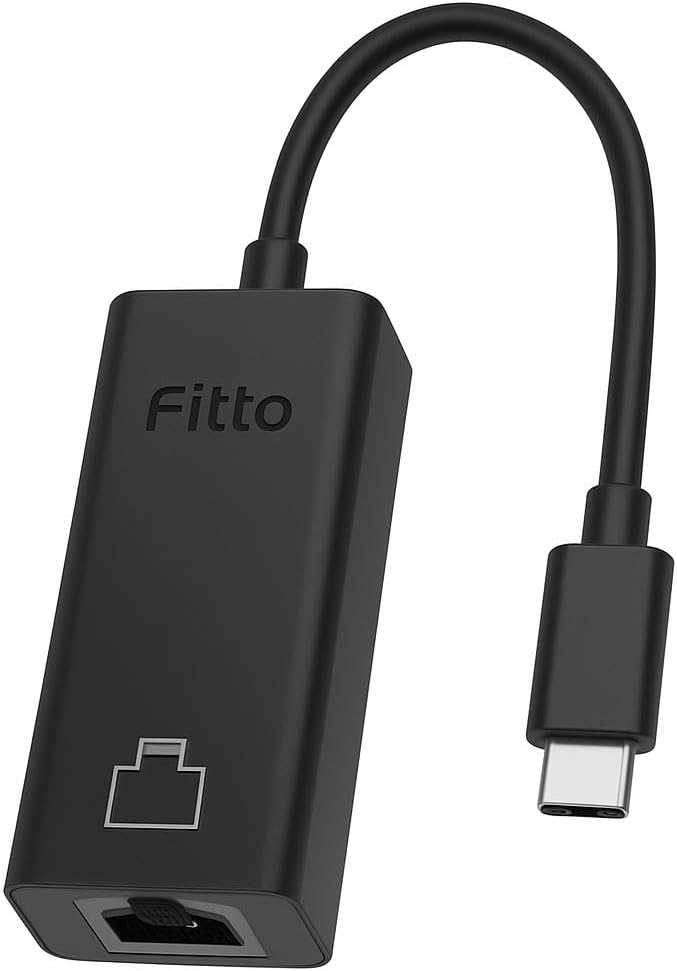 Fitto Type C to Ethernet Adapter, Black - Fast and Reliable Network Connection