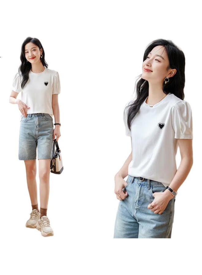 First Application Chushen Women'S Fashion Design Bubble Sleeve Love Toothbrush Embroidered Logo Cotton Short Sleeve T-Shirt S13Kt1364 - Image 1