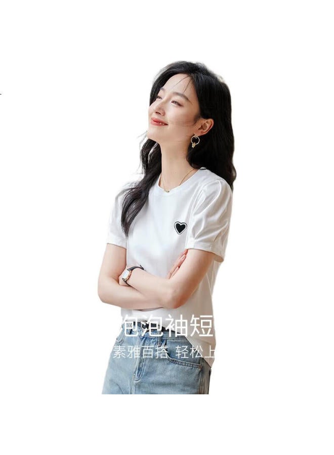 First Application Chushen Women'S Fashion Design Bubble Sleeve Love Toothbrush Embroidered Logo Cotton Short Sleeve T-Shirt S13Kt1364 - Image 3