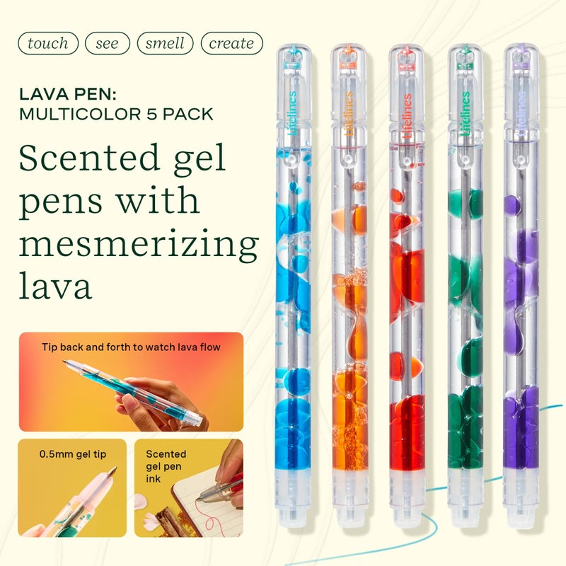 Lifelines Scented Lava Gel Pen Set, 5-Pack (Multi-Color) - 0.5mm Colored Gel Pens Infused with Scented Essential Oil Blends & Mesmerizing Lava - School Supplies for College Kids & Adults - Image 2