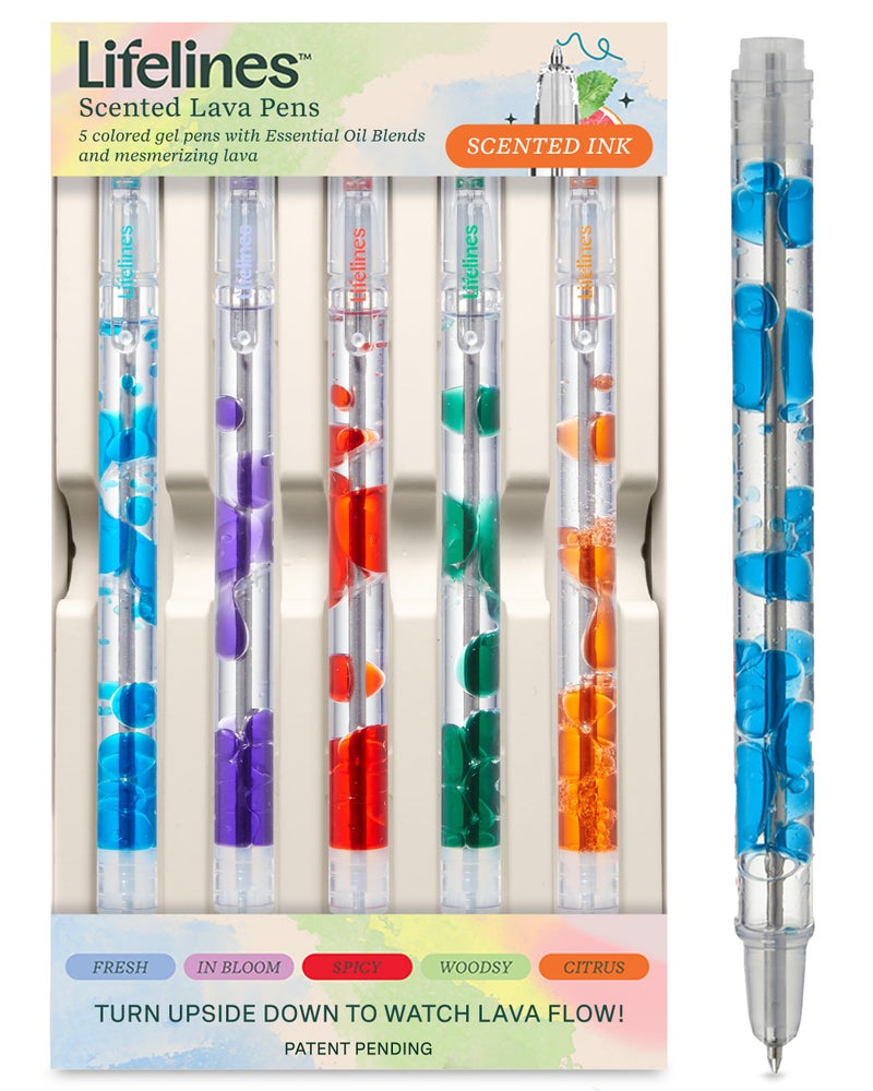 Lifelines Scented Lava Gel Pen Set, 5-Pack (Multi-Color) - 0.5mm Colored Gel Pens Infused with Scented Essential Oil Blends & Mesmerizing Lava - School Supplies for College Kids & Adults - Image 1