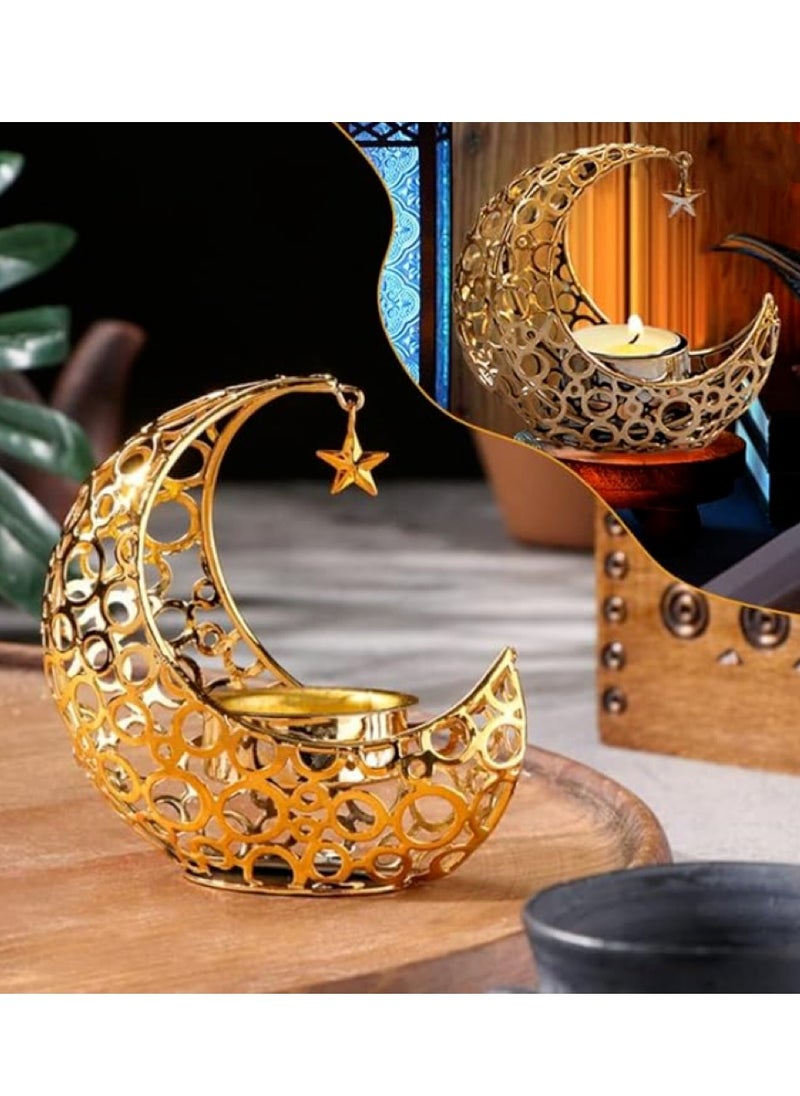 Oasis Casa Ramadan Lanterns Candle Holder, Home Decor Incense Holder, Moon Shape Openwork Eid Decoration, Modern Arab Decorative Tealight Holder for Wedding, Kitchen, Table Centerpiece, Festivals, Massage Studio  - Image 2