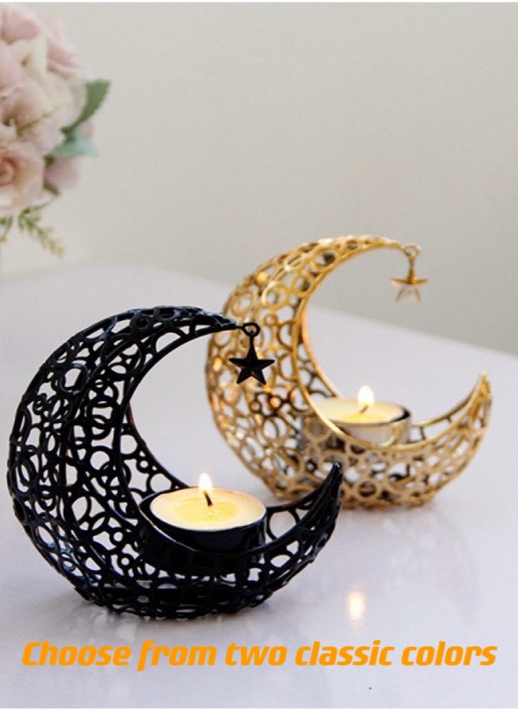 Oasis Casa Ramadan Lanterns Candle Holder, Home Decor Incense Holder, Moon Shape Openwork Eid Decoration, Modern Arab Decorative Tealight Holder for Wedding, Kitchen, Table Centerpiece, Festivals, Massage Studio  - Image 4