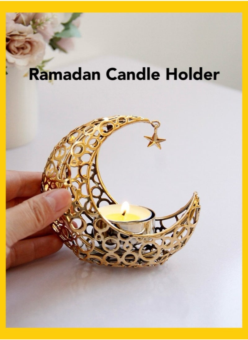 Oasis Casa Ramadan Lanterns Candle Holder, Home Decor Incense Holder, Moon Shape Openwork Eid Decoration, Modern Arab Decorative Tealight Holder for Wedding, Kitchen, Table Centerpiece, Festivals, Massage Studio  - Image 1