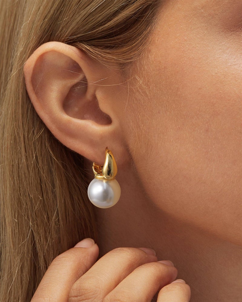 CHESKY CHSKY Pearl Earrings for Women, 14K Gold Plated Quality Handpicked AAA+ Freshwater Cultured Round Pearls Small Gold Hoops Trendy Dangle Pearl Drop Earrings Jewelry Gifts for Women - Image 4