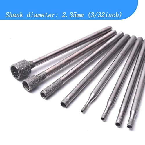 Luo ke 10 Pcs Hollow Cup Diamond Burr - 3/32'' Shank Diamond Mounted Stone Carving Sets for Rotary Tools Includes Dremel - Image 3