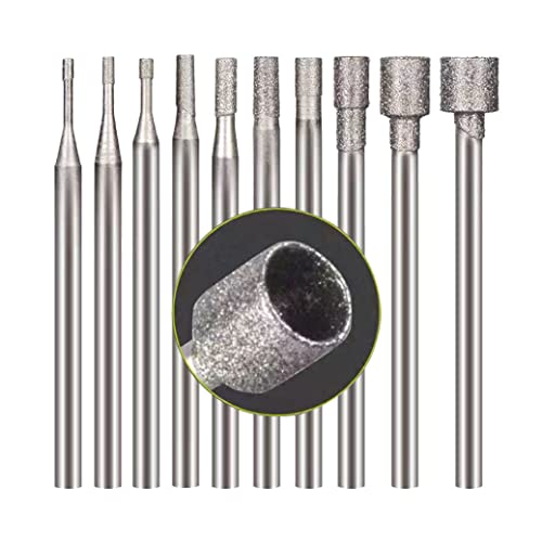 Luo ke 10 Pcs Hollow Cup Diamond Burr - 3/32'' Shank Diamond Mounted Stone Carving Sets for Rotary Tools Includes Dremel - Image 1