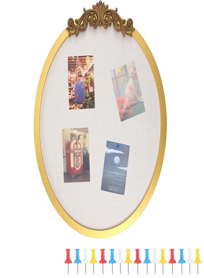 Maasechs Vintage Oval Framed Pin Board Linen Bulletin Board Large Fabric Decorative for Wall Ornate Picture Memo Display for Home Office Organization and Decor Options - Image 1