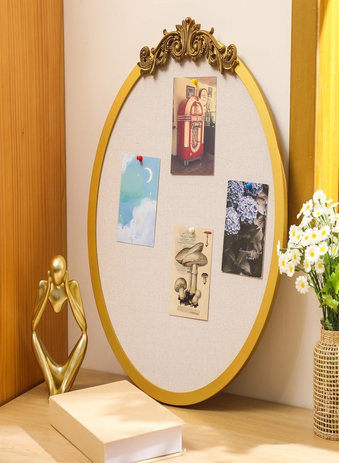 Maasechs Vintage Oval Framed Pin Board Linen Bulletin Board Large Fabric Decorative for Wall Ornate Picture Memo Display for Home Office Organization and Decor Options - Image 4