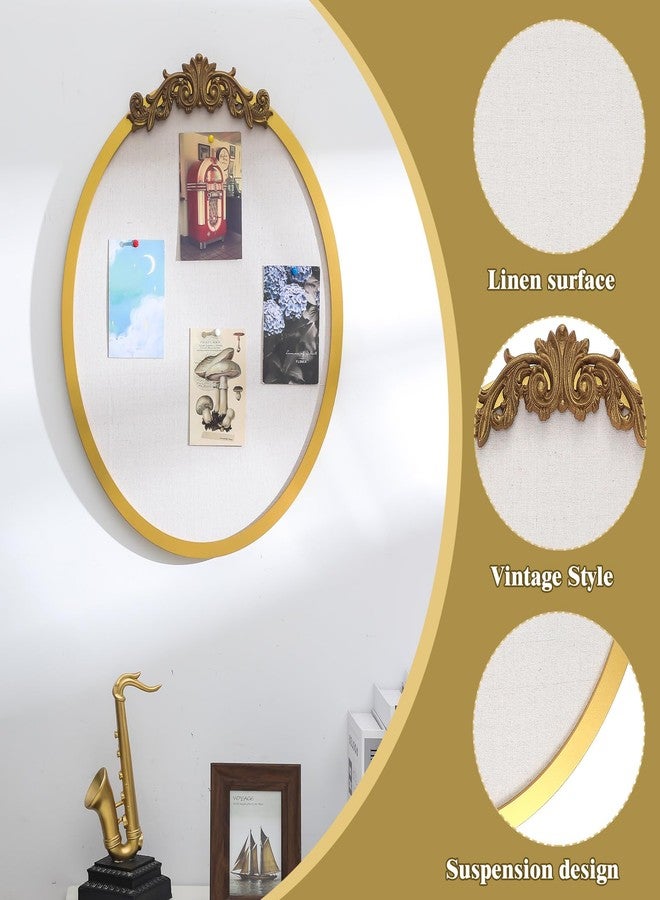 Maasechs Vintage Oval Framed Pin Board Linen Bulletin Board Large Fabric Decorative for Wall Ornate Picture Memo Display for Home Office Organization and Decor Options - Image 3