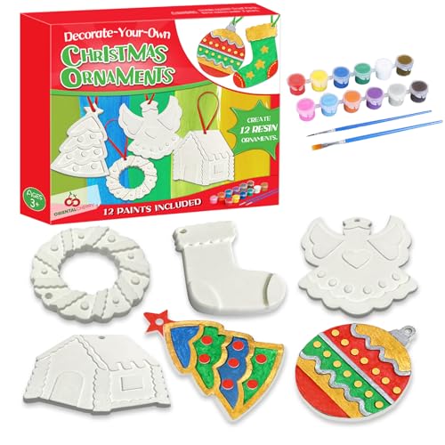ORIENTAL CHERRY Christmas Crafts for Kids DIY Christmas Tree Decorations Resin Ornaments Kits Includes Paints Brushes Stocking Stuffers DIY Xmas Ornaments for Kids Toddlers Girls Boys Ages 35 48 812 - Image 1