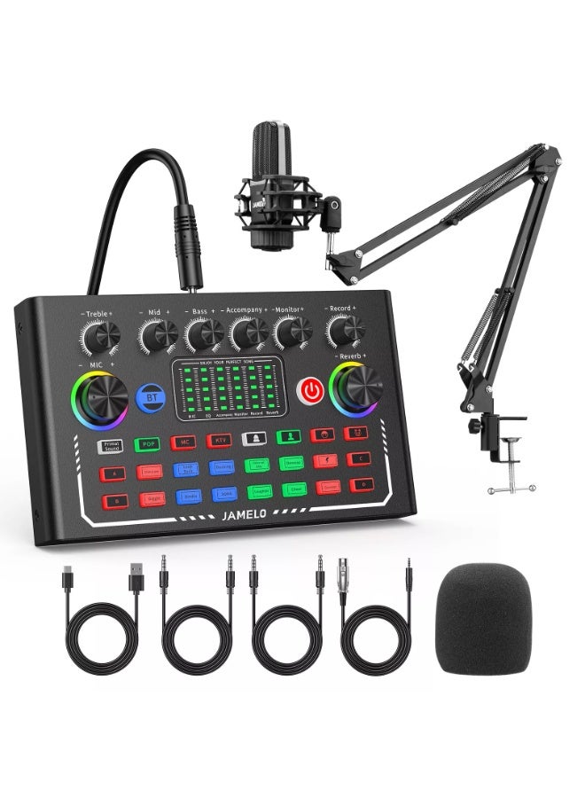 MUNTAQI F009 Live Broadcast Sound Card – Wireless Bluetooth Audio Mixer for Streaming, Gaming, Podcast, Karaoke – Portable Professional Sound Effects Mixer with Voice Changer, Noise Reduction, and Dual Device Connection - Image 1