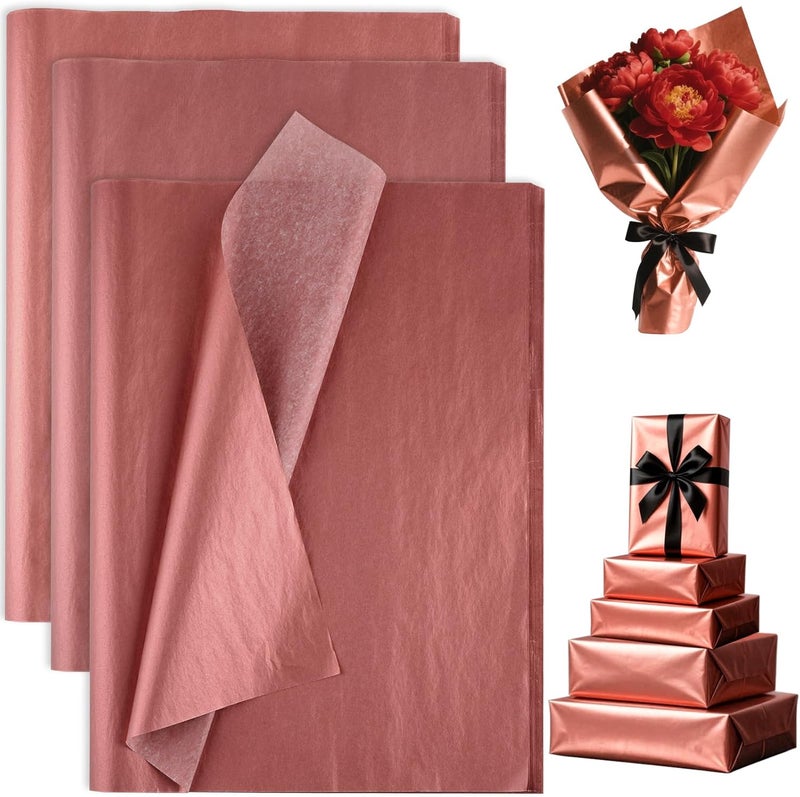 PLULON 60 Sheets Rose Gold Tissue Paper for Gift Bags, Gift Wrapping Paper Tissue Bulk for Crafts Packaging Birthday Baby Shower, Wedding Holiday Flower Bachelorette Bridal Party Decorations - Image 1