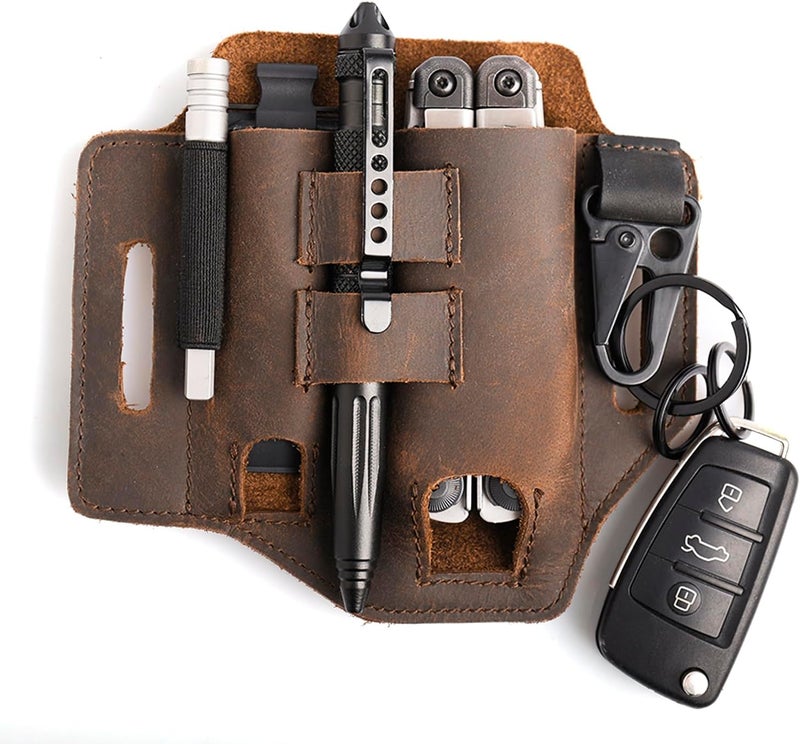 Gentlestache Multitool Belt Sheath, EDC Leather Belt Organizer, Belt Holder with Multitool Pouch, Flashlight Holder, Pen Holder and Keychain Clip, Practical EDC Belt Pouch for Men - Image 1