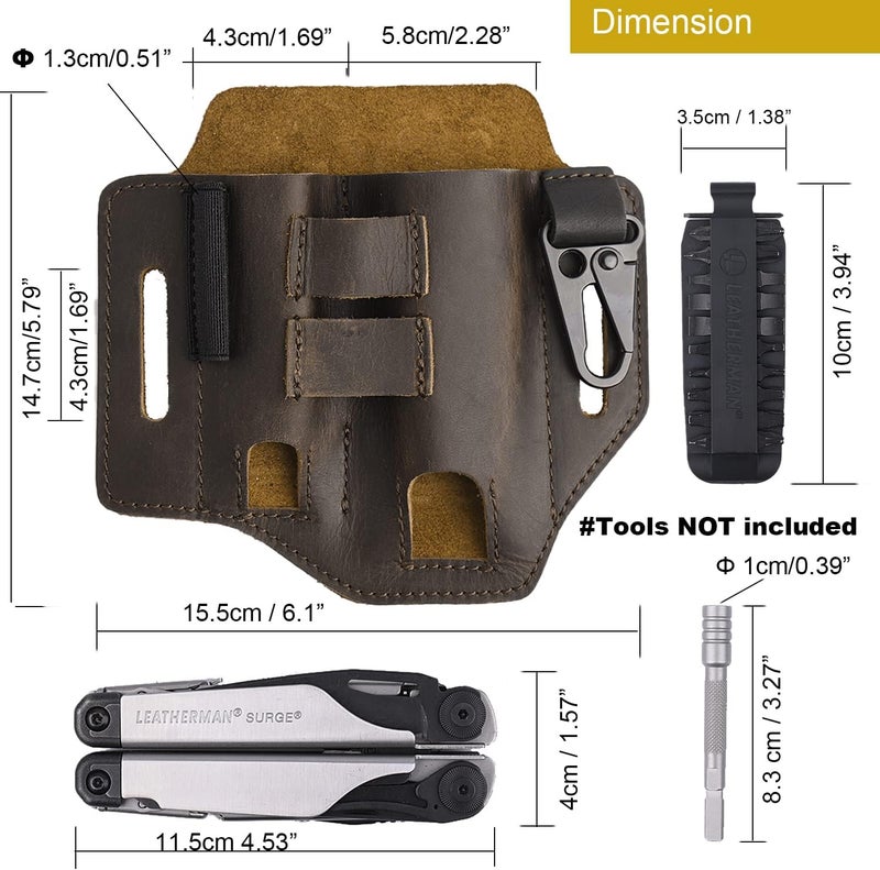 Gentlestache Multitool Belt Sheath, EDC Leather Belt Organizer, Belt Holder with Multitool Pouch, Flashlight Holder, Pen Holder and Keychain Clip, Practical EDC Belt Pouch for Men - Image 5