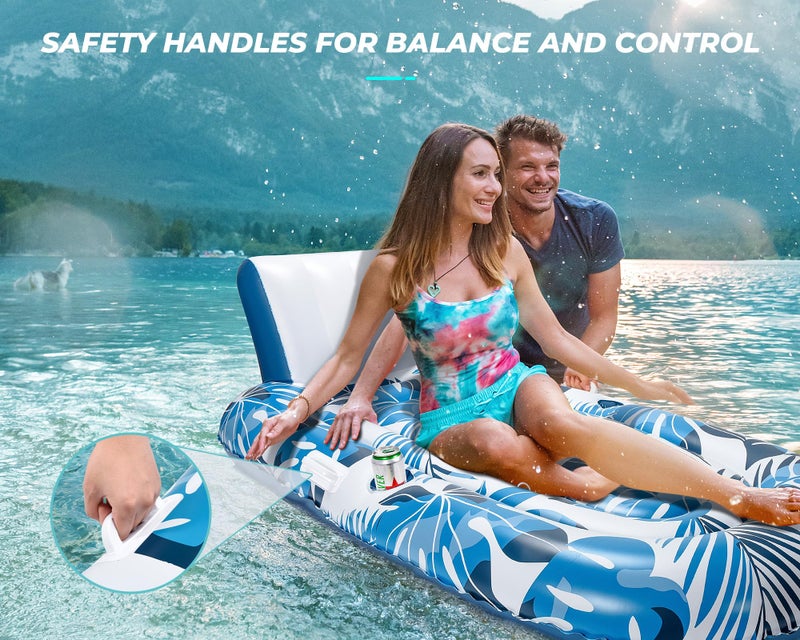 JCLEAL Pool Floats Adult Inflatable Tanning Pool Lounger Extra Large River Rafts Sunnbathing Floaties Chair Heavy Duty Water Floating Lounge Recliner with Cupholder Backrest for Party Lake Ocean Sea Beach - Image 5