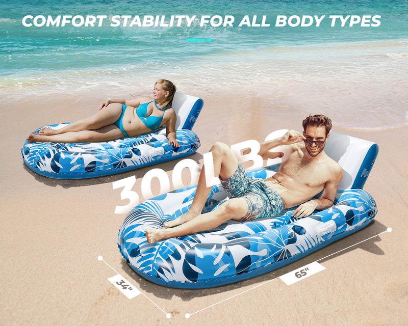 JCLEAL Pool Floats Adult Inflatable Tanning Pool Lounger Extra Large River Rafts Sunnbathing Floaties Chair Heavy Duty Water Floating Lounge Recliner with Cupholder Backrest for Party Lake Ocean Sea Beach - Image 3