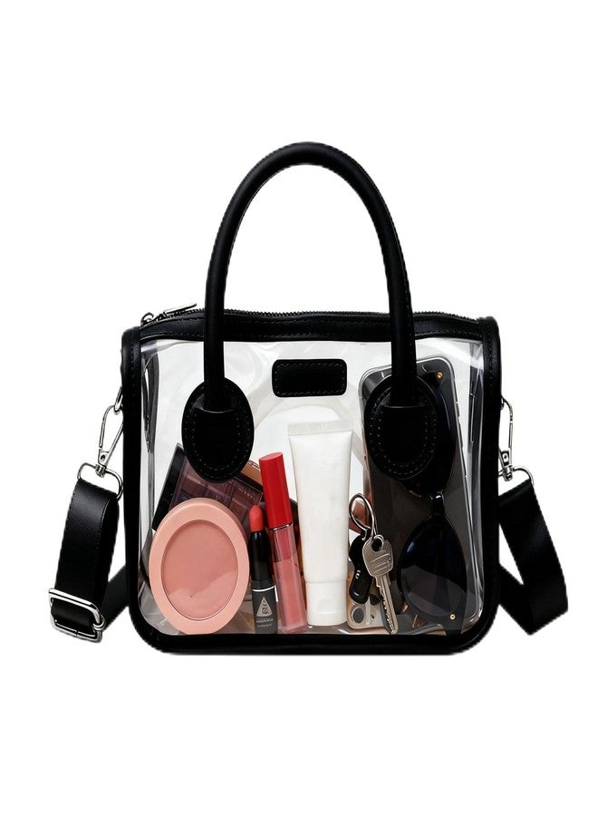 WREWING Clear Bag for Stadium Approved PVC Handbag for Women Small Crossbody Purse Shoulder Bag for Events Concerts Travel Daily (Black) - Image 1