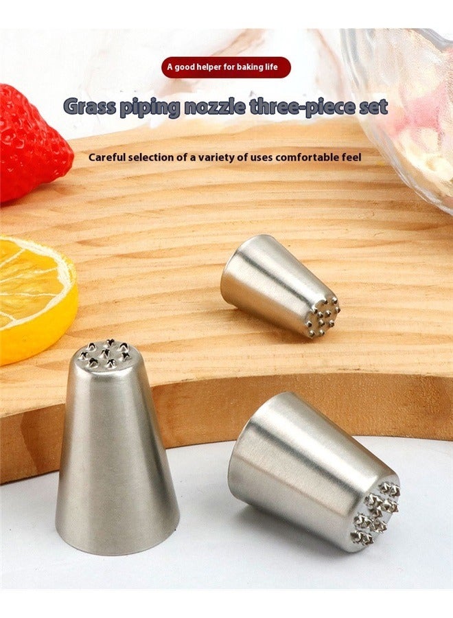 3-Piece Cake Grass Cream Decoration Tips Set Silver, Grass Icing Nozzles Set, Cake Decorating Tips For Baking Decorating  - Image 3