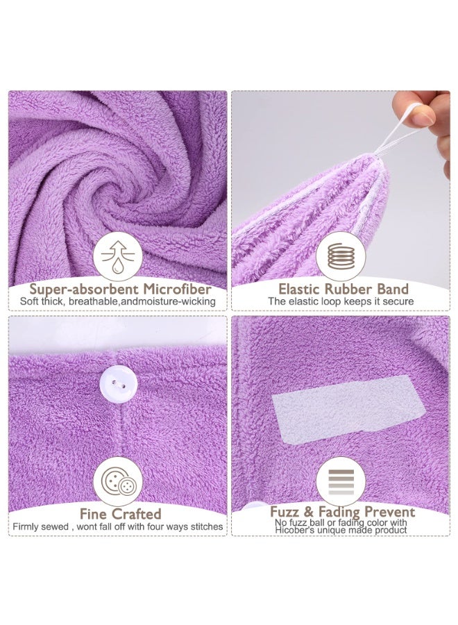 Microfiber Hair Drying Towel Wrap, Super Absorbent Twist Turban Fast Dry Hair Caps with Buttons Bath Loop Fasten Salon Dry Hair Hat (Purple) - Image 2