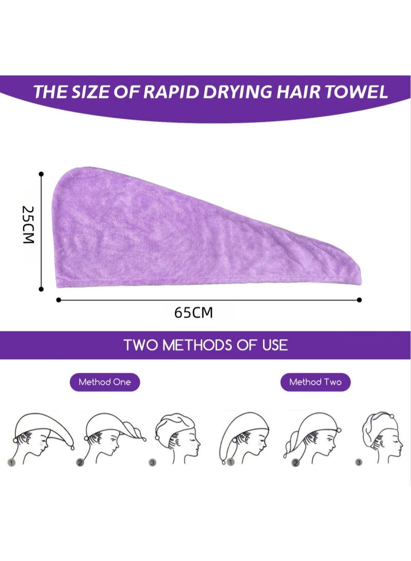 Microfiber Hair Drying Towel Wrap, Super Absorbent Twist Turban Fast Dry Hair Caps with Buttons Bath Loop Fasten Salon Dry Hair Hat (Purple) - Image 3