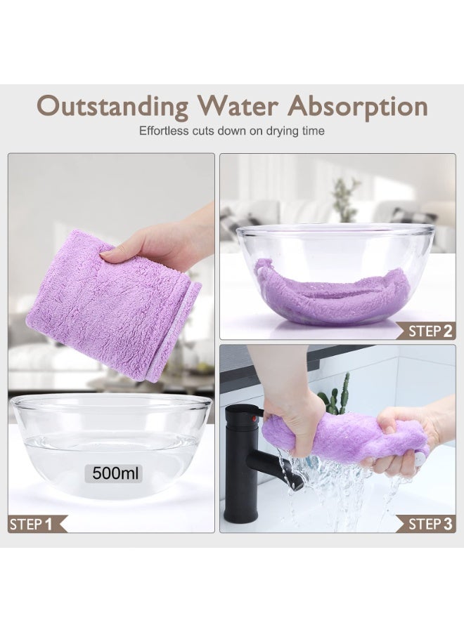 Microfiber Hair Drying Towel Wrap, Super Absorbent Twist Turban Fast Dry Hair Caps with Buttons Bath Loop Fasten Salon Dry Hair Hat (Purple) - Image 4