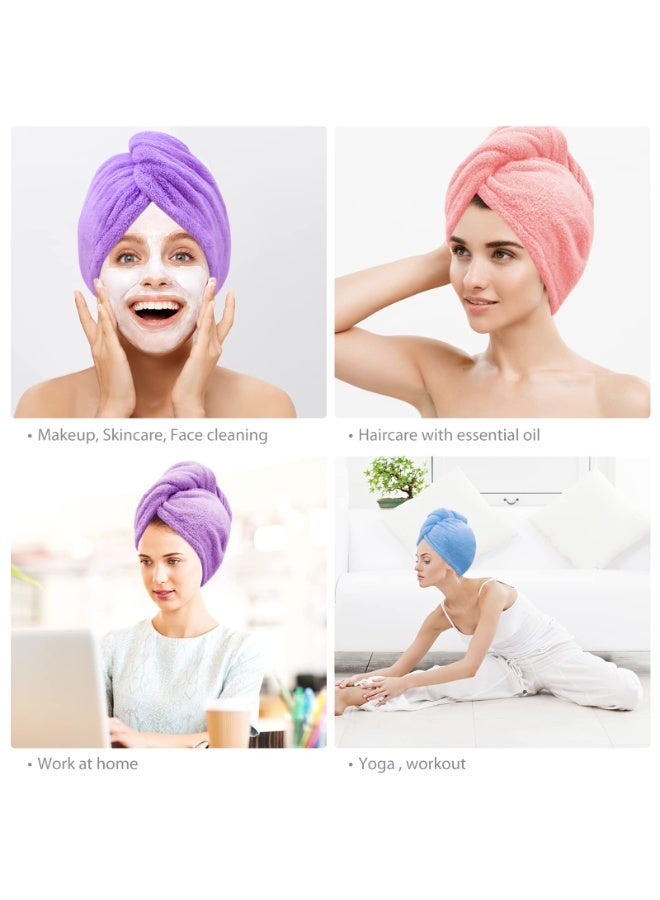 Microfiber Hair Drying Towel Wrap, Super Absorbent Twist Turban Fast Dry Hair Caps with Buttons Bath Loop Fasten Salon Dry Hair Hat (Purple) - Image 5