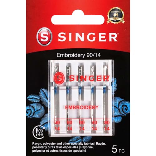 SINGER 04728 Universal Embroidery Sewing Machine Needles, Size 90/14, 5-Count, White - Image 1