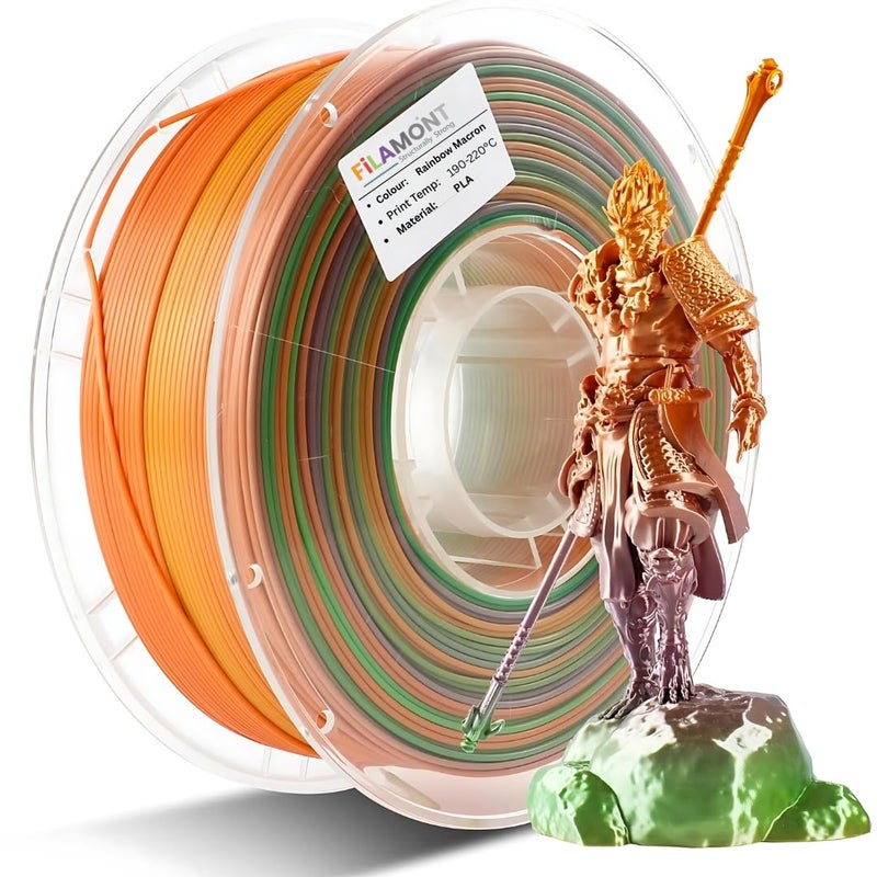 Protomont TECHNOLOGIES خيوط فيلامونت PLA الحريرية 1.75 مم، خيوط طابعة ثلاثية الأبعاد، خيوط حريرية لامعة 1.75 PLA، 1 كجم (2.2 رطل) / بكرة (حرير ماكرون قوس قزح) - Image 1