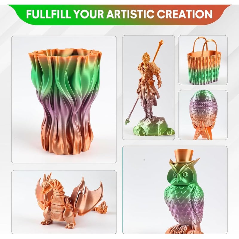 Protomont TECHNOLOGIES خيوط فيلامونت PLA الحريرية 1.75 مم، خيوط طابعة ثلاثية الأبعاد، خيوط حريرية لامعة 1.75 PLA، 1 كجم (2.2 رطل) / بكرة (حرير ماكرون قوس قزح) - Image 2