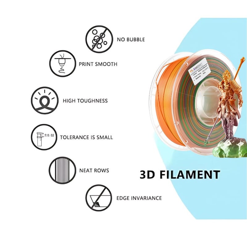 Protomont TECHNOLOGIES خيوط فيلامونت PLA الحريرية 1.75 مم، خيوط طابعة ثلاثية الأبعاد، خيوط حريرية لامعة 1.75 PLA، 1 كجم (2.2 رطل) / بكرة (حرير ماكرون قوس قزح) - Image 5