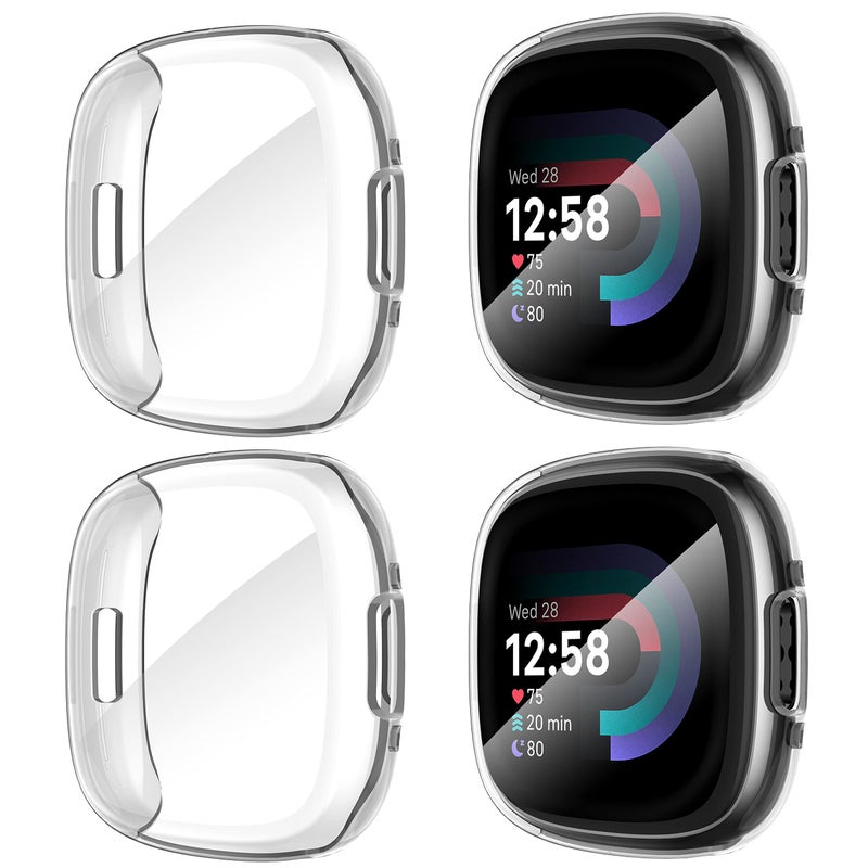 Suoman [4-Pack] Suoman for Fitbit Sense 2 /Versa 4 Screen Protector Case, Full Around Electroplate Soft TPU Bumper Around Protective Case Cover for Fitbit Sense 2 /Versa 4 Smartwatch(Clear+Clear+Clear+Clear) - Image 1