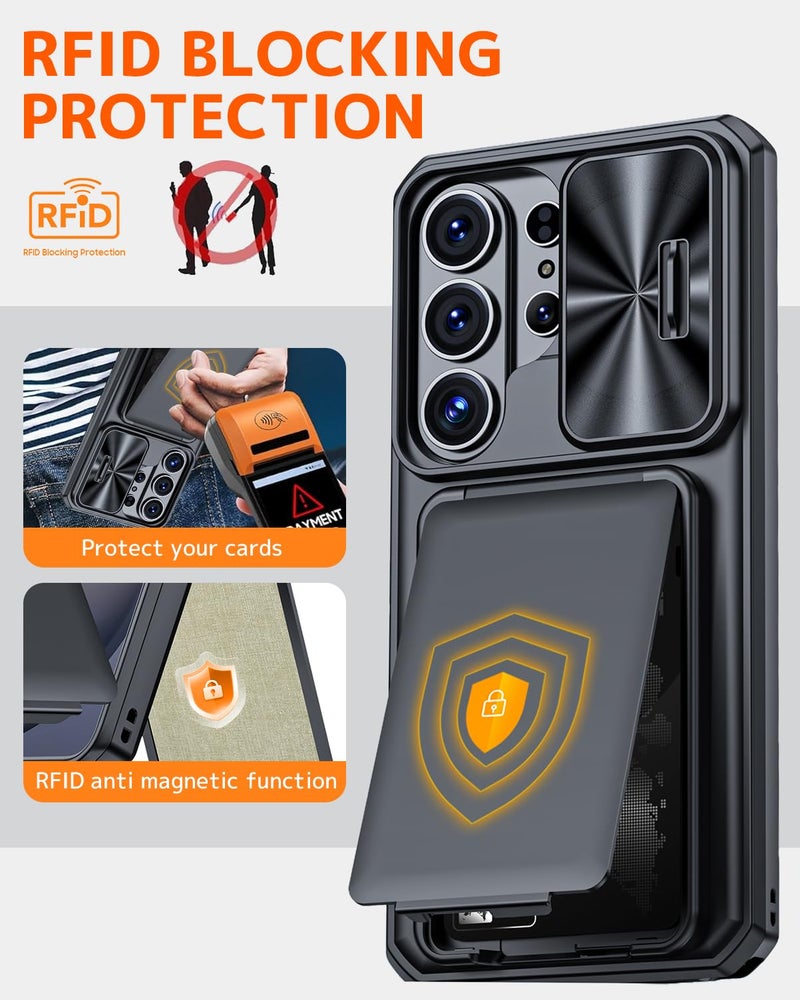 NINKI Wallet for Samsung Galaxy S26 Ultra Case with Card Holder & Kickstand, [Slide Camera Lens Cover] Rugged Shockproof Hard Thin Protector for Galaxy S26 Ultra Cover for Samsung S26 Ultra Case Black - Image 3