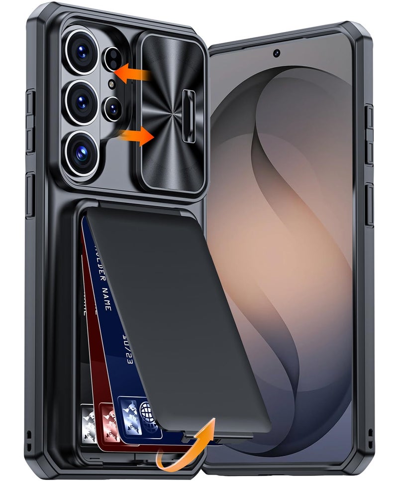 NINKI Wallet for Samsung Galaxy S26 Ultra Case with Card Holder & Kickstand, [Slide Camera Lens Cover] Rugged Shockproof Hard Thin Protector for Galaxy S26 Ultra Cover for Samsung S26 Ultra Case Black - Image 1